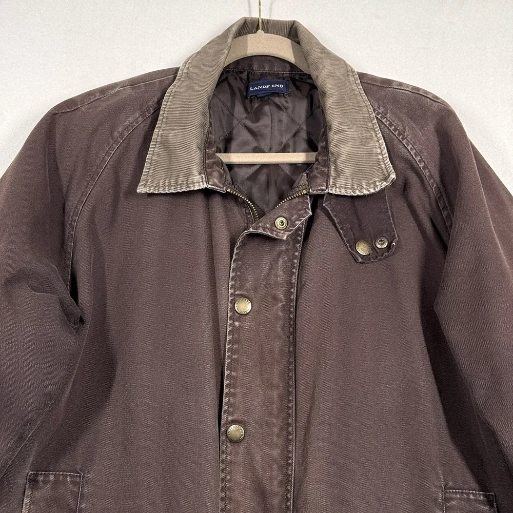 Lands End Jacket Men XL Tall Chore Coat Barn Field Canvas Quilted Workwear Brown